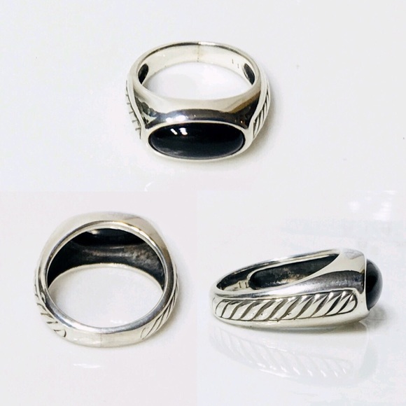 David Yurman Sterling Black Onyx Inset Cable Ring - Picture 3 of 7